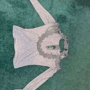 Elegant Gray Lace Trim Sweater